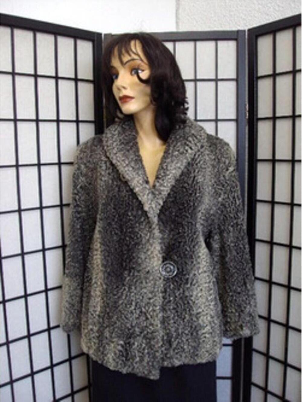 PRE-OWNED GRAY GREY ASTRAKHAN LAMB FUR JACKET COAT WOMEN WOMAN SZ 10-12